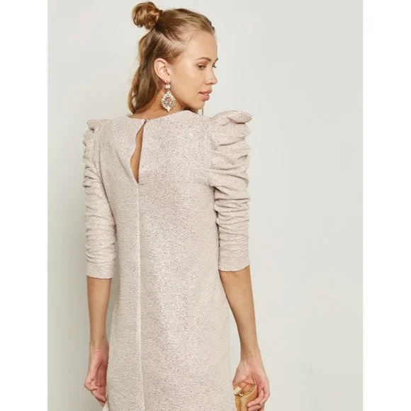 dress shirt puff gold beige ivory dress outfit - Picture 2 of 10